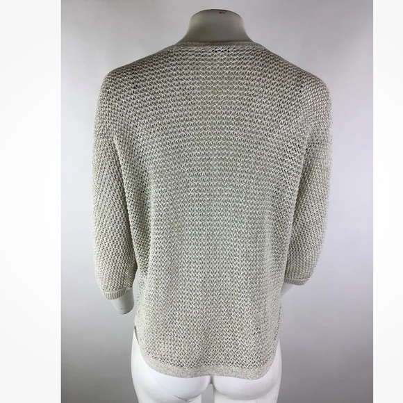 J Jill Sz M Open Knit 3/4 Sleeve Sweater Oatmeal Cotton Nylon Pullover Style - Picture 3 of 5